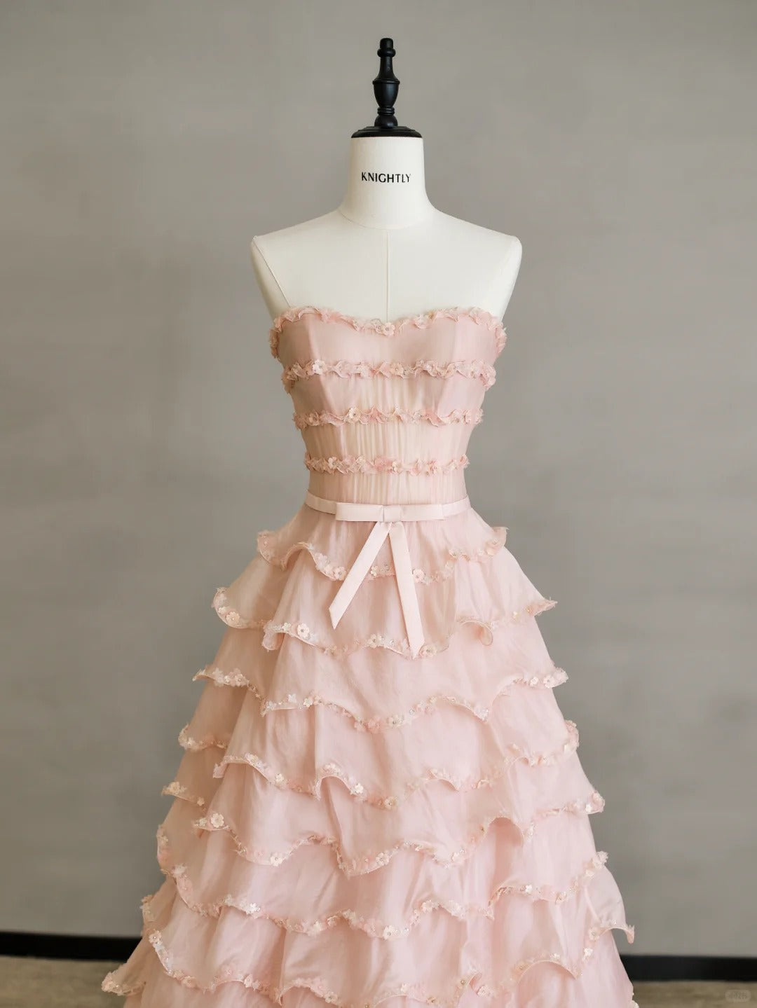 Sweet Pink Strapless A-Line Tulle Sequined Evening Gown RF0579