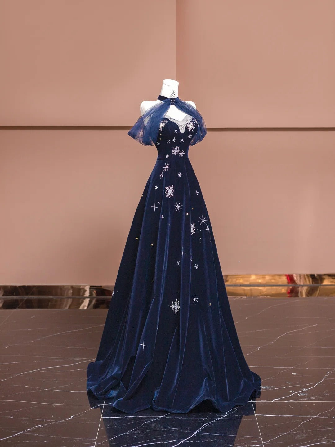 Elegant Navy Blue Sweetheart A-Line Velvet Long Prom Dresses Formal Evening Dresses RF0581