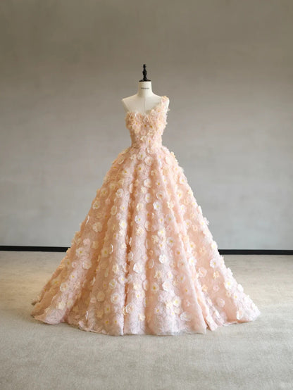Robe de soirée trapèze en tulle orange à une épaule et appliques tridimensionnelles, tenue de bal de fin d'année, RF0588