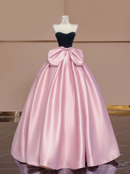 Robe de bal rose bustier en satin et velours, coupe trapèze, tenue de soirée pour les 16 ans, RF0590
