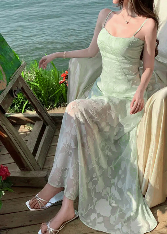 Gorgeous Green Spaghetti Strap Chiffon Summer A-Line Dress RF0596