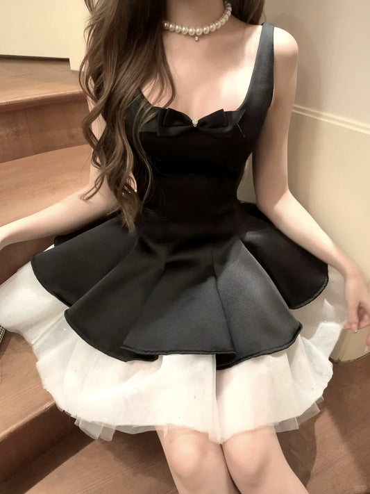 Elegant Black Square Neck A-Line Birthday Dress RF0598