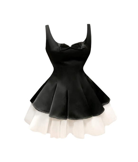 Elegant Black Square Neck A-Line Birthday Dress RF0598