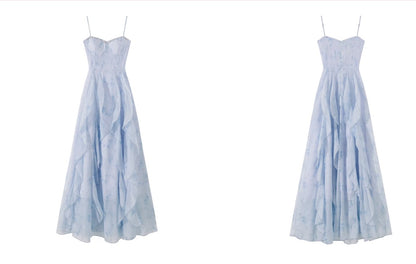 Fairytale Blue Chiffon Straps Ruffle Dress RF0607