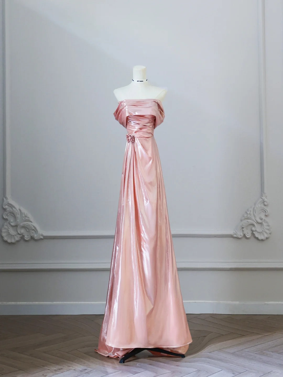 Sweet Peach Off-Shoulder A-Linie Satin Lange Ballkleider Formale Abendkleider RF0620