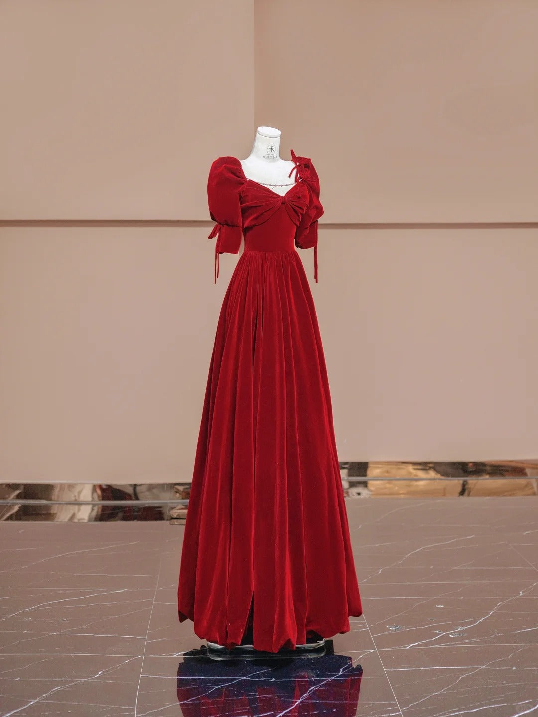 Elegant Burgundy V-neck A-Line Velvet Long Prom Dresses Formal Evening Gowns RF0621