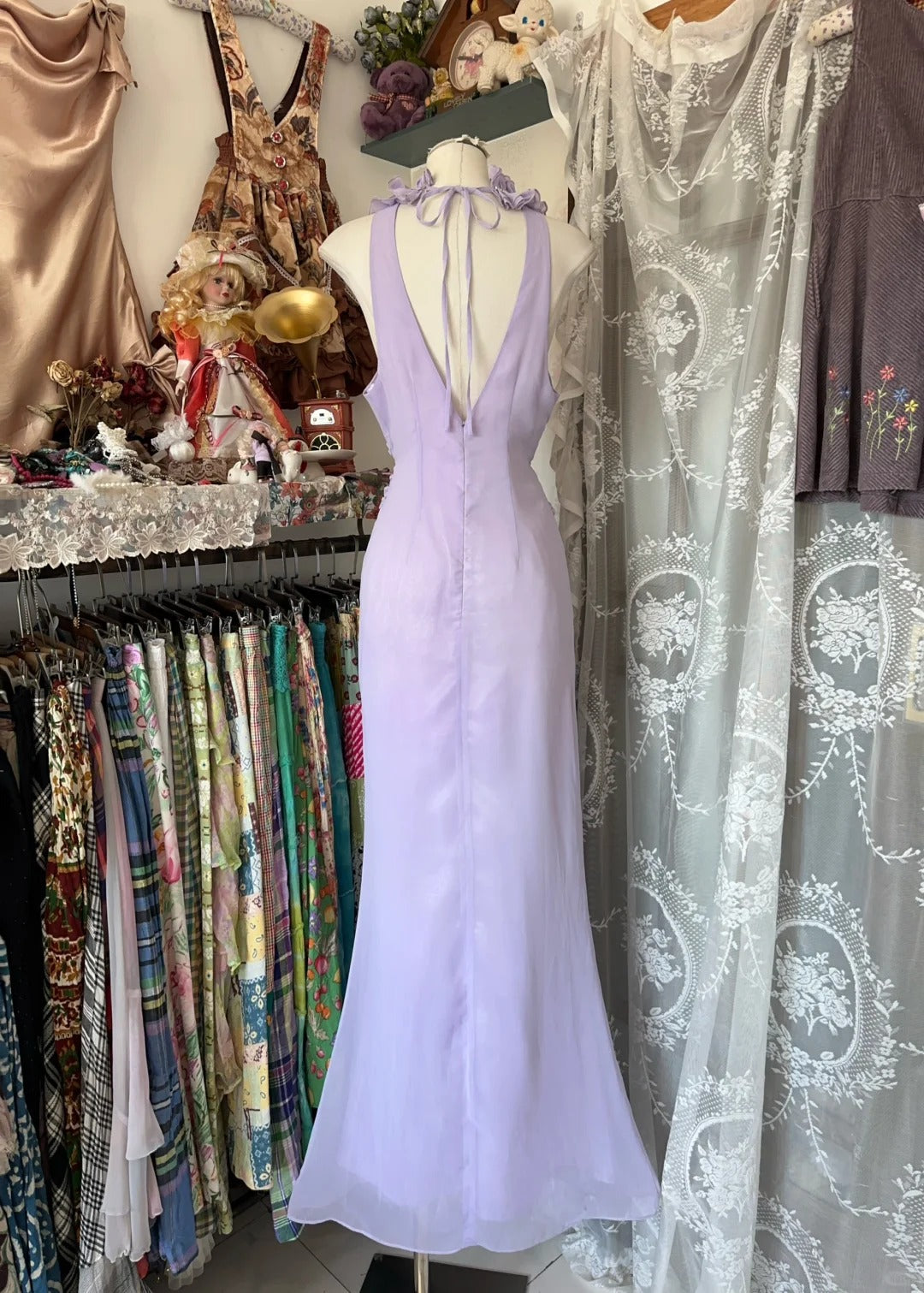 Robe de soirée élégante en mousseline de soie, col en V, style sirène, violet, RF0625