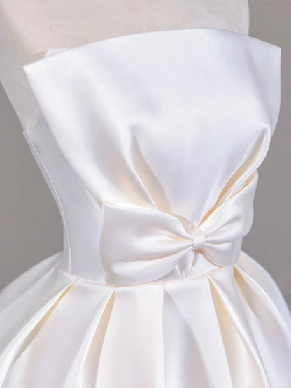 Simple Light Champagne Strapless Satin A-Line Wedding Dress RF0633