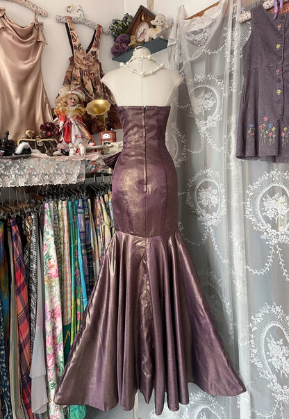 Chic Strapless Taffeta Mermaid Long Prom Dresses Vintage Formal Evening Gowns RF0634