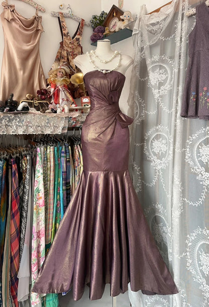 Chic Strapless Taffeta Mermaid Long Prom Dresses Vintage Formal Evening Gowns RF0634