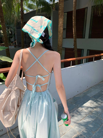 Sweet Mint Green Strap A-Line Summer Backless Dress RF0649