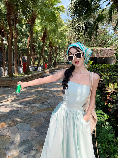 Sweet Mint Green Strap A-Line Summer Backless Dress RF0649