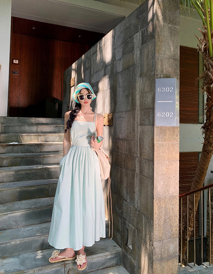 Sweet Mint Green Strap A-Line Summer Backless Dress RF0649