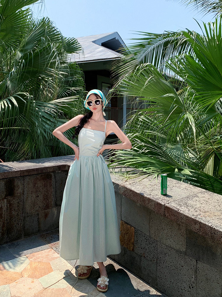 Sweet Mint Green Strap A-Line Summer Backless Dress RF0649