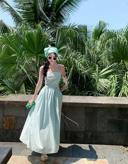Sweet Mint Green Strap A-Line Summer Backless Dress RF0649