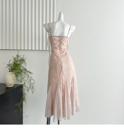 Stunning Dusty Pink Straps Printed Chiffon Sheath Dress RF0650