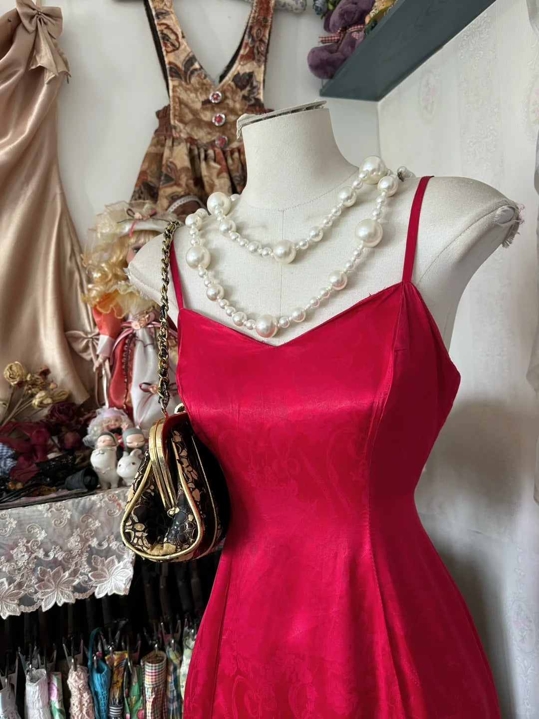 Glam Red Spaghetti Strap Hi-Lo Mermaid Satin Prom Dresses Formal Evening Gowns RF0653