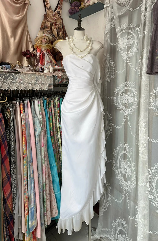 Simple White Strapless Chiffon Sheath Formal Evening Gowns RF0657