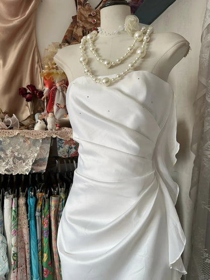 Simple White Strapless Chiffon Sheath Formal Evening Gowns RF0657