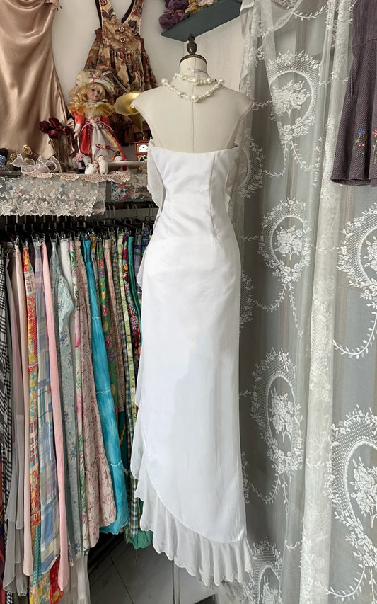 Simple White Strapless Chiffon Sheath Formal Evening Gowns RF0657