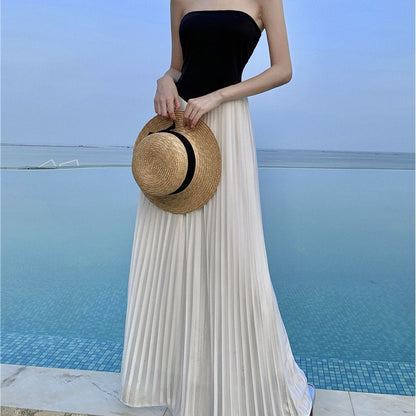 Robe longue d'été noire sans bretelles style Hepburn élégante RF0669
