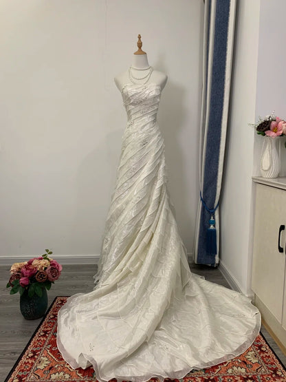 Stunning White Strapless A-Line Tulle Wedding Dresses RF0672