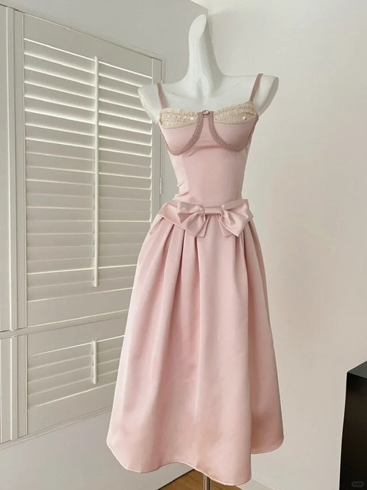 Sweet Pink Spaghetti Strap A-Line Satin Short Porm Dresses Formal Evening Gowns RF0680