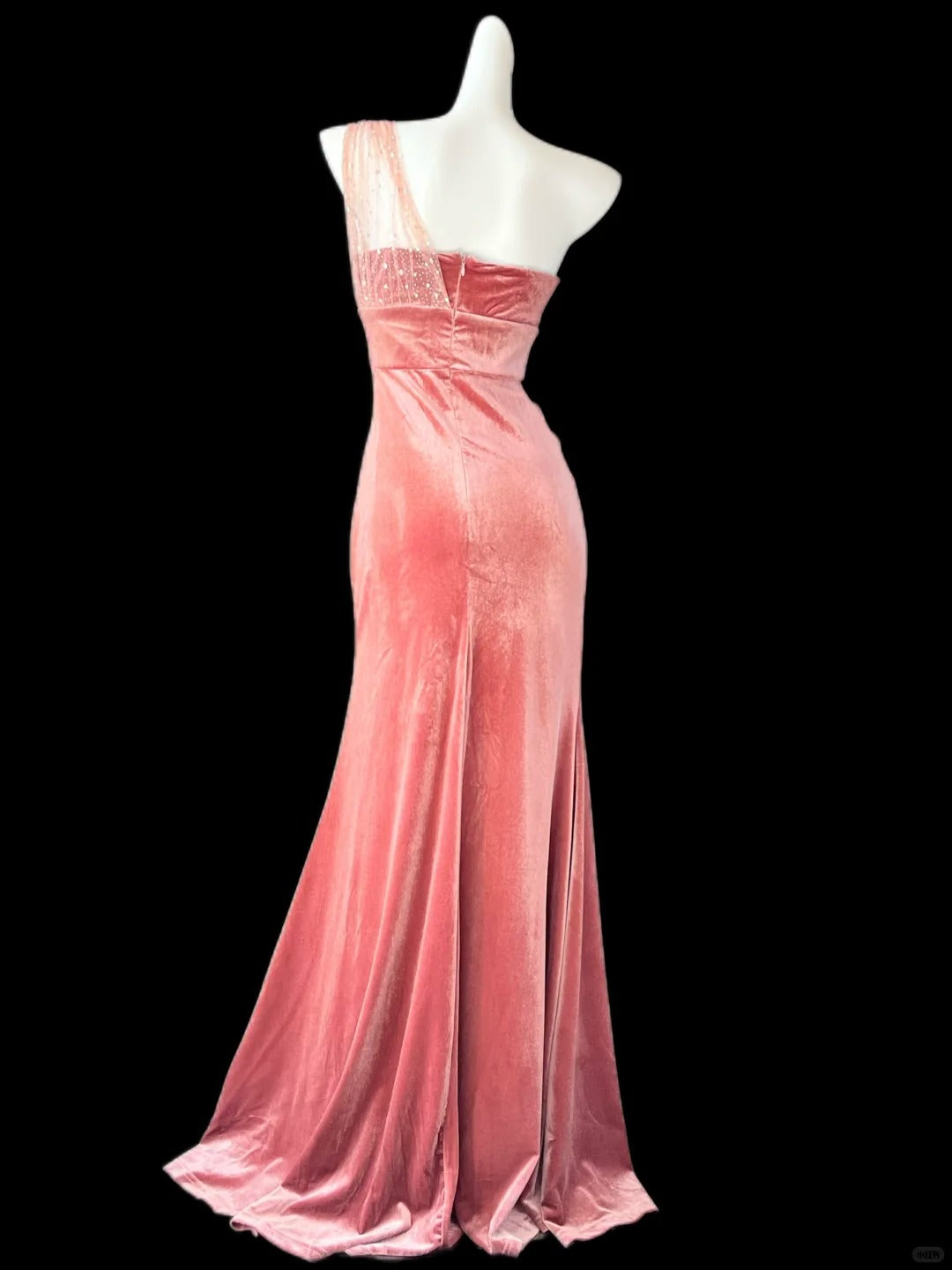 Elegante Pfirsich One-Shoulder Mermaid Samt Lange Ballkleider Formale Abendkleider RF0692