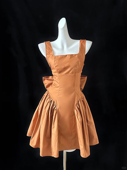 Sweet Orange Square Neck A-Line Satin Slit Short Prom Dresses Homecoming Dress RF0696