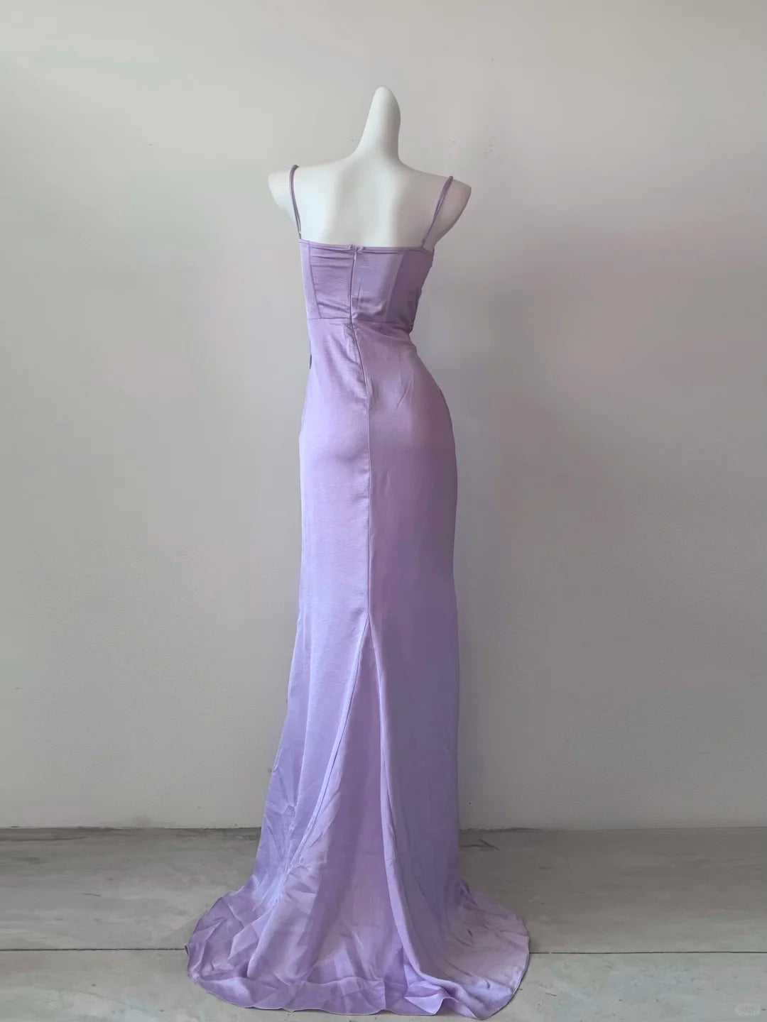Gorgeous Purple Spaghetti Straps Bodycon Satin Prom Dresses Formal Evening Gowns RF0698