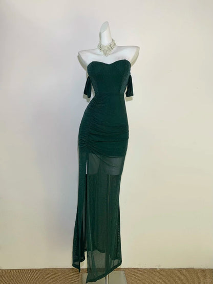 Gorgeous Dark Green Sweetheart Neck Bodycon Chiffon Long Prom Dresses Formal Evening Gowns RF0702