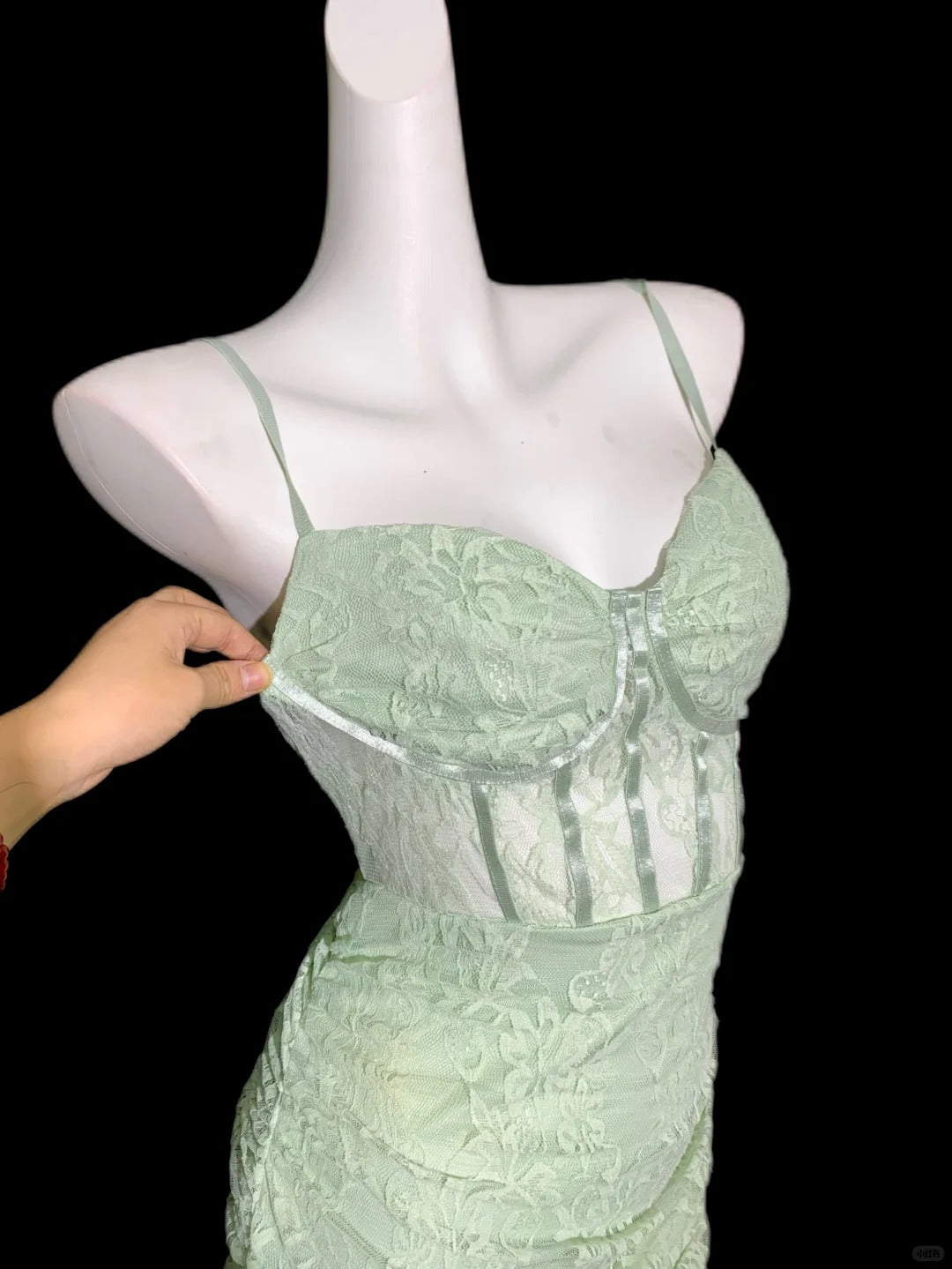 Sweet Light Green Spaghetti Strap Bodycon Lace Short Evening Gowns Homecoming Dresses RF0703