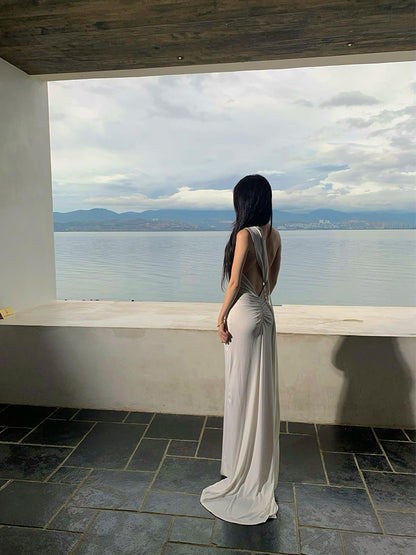 Elegant White One Shoulder Bodycon Satin Dress RF0709