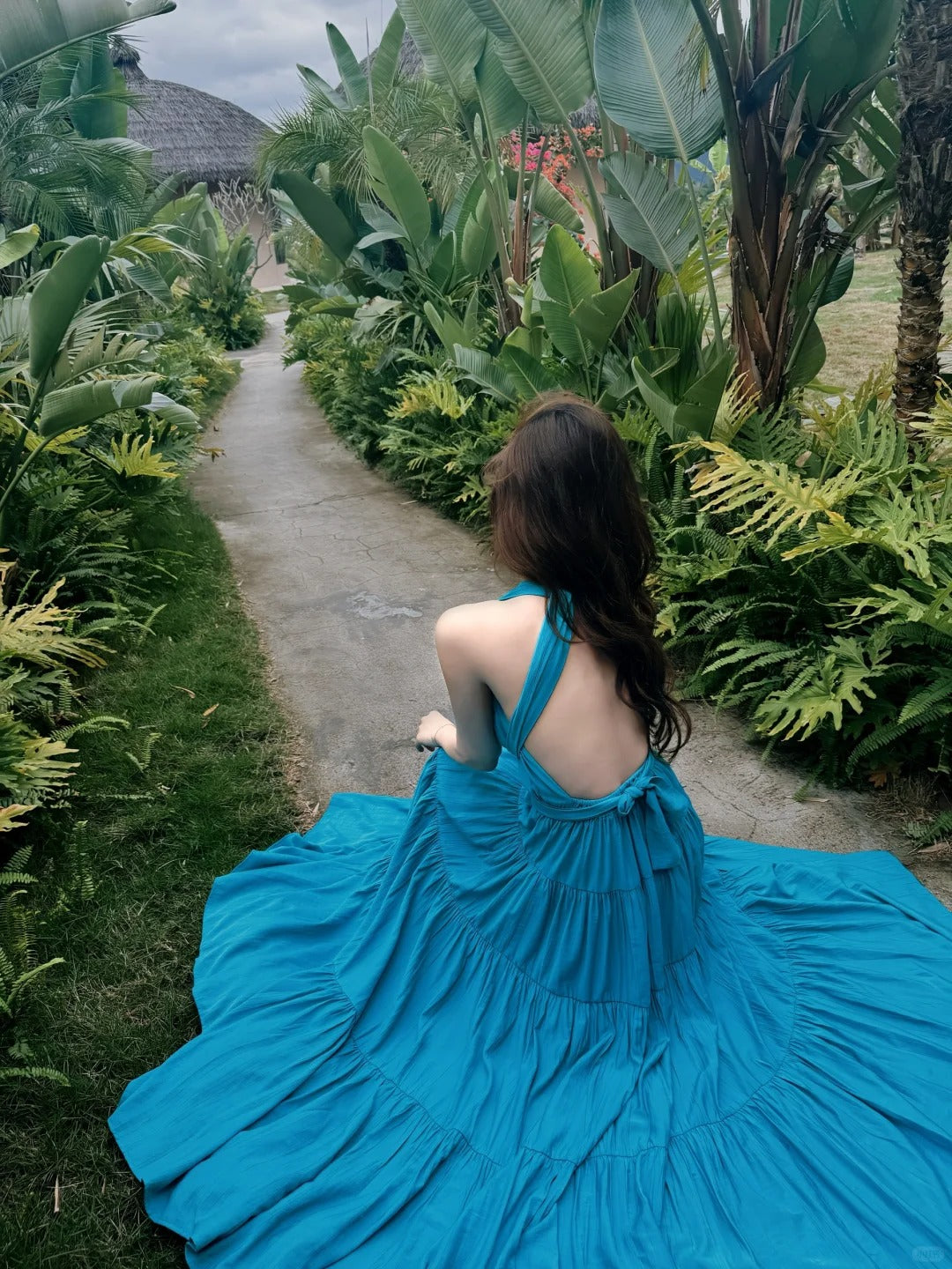 Gorgeous Blue V-Neck A-Line Summer Backless Dress RF0710
