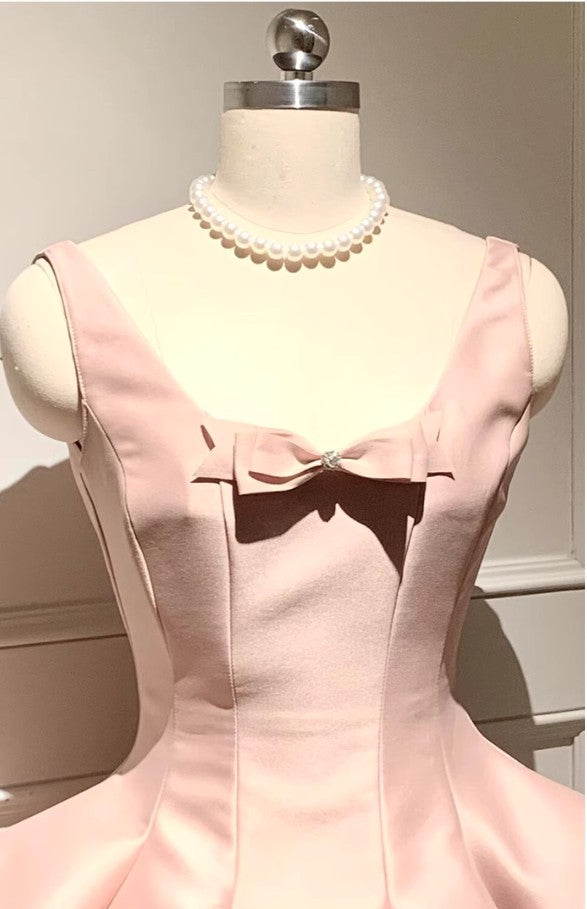 Sweet Pink Scoop Neck A-line Satin Tulle Homecoming Dress Short Evening Gowns RF0714