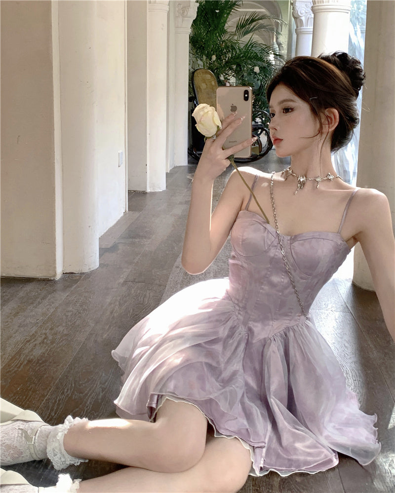Cute Purple Spaghetti Straps A-Line Short Party Dresses Homecoming Dress  RF0716