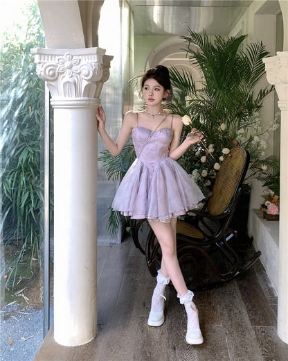 Cute Purple Spaghetti Straps A-Line Short Party Dresses Homecoming Dress  RF0716