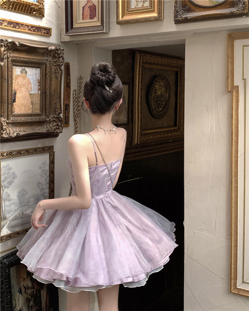 Cute Purple Spaghetti Straps A-Line Short Party Dresses Homecoming Dress  RF0716