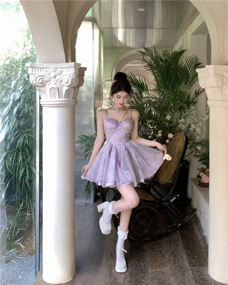Cute Purple Spaghetti Straps A-Line Short Party Dresses Homecoming Dress  RF0716