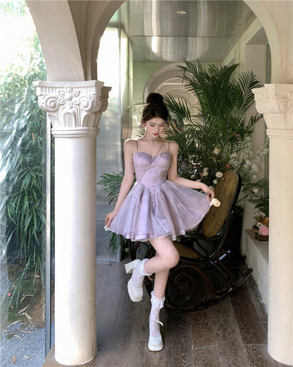 Cute Purple Spaghetti Straps A-Line Short Party Dresses Homecoming Dress  RF0716