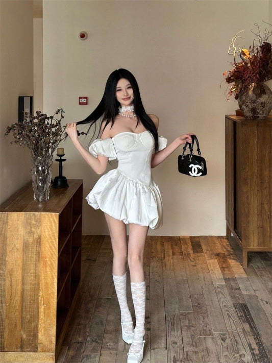 Sexy White Off Shoulder A-Line Satin Short Prom Dresses Homecoming Dress  RF0717