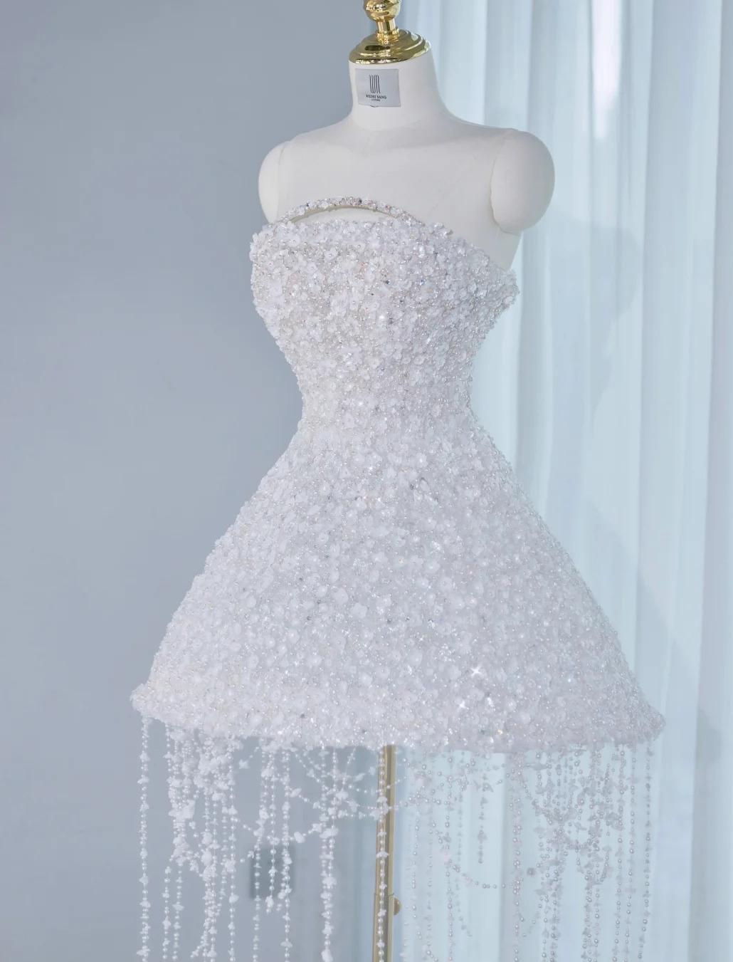 Gorgeous White Strapless A-line Tulle Beaded  Prom Dresses Homecoming Dress RF0748
