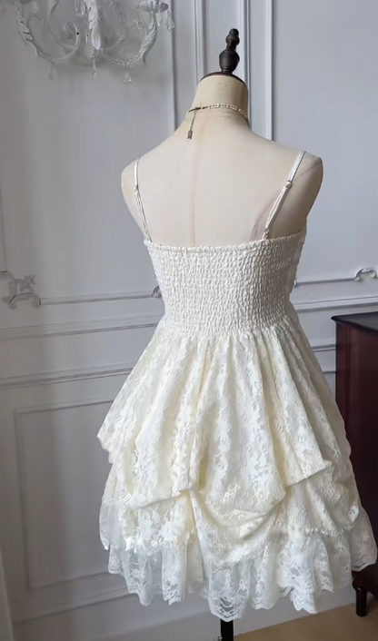 Sweet Spaghetti Straps A-Line Lace Short Prom Dresses Homecoming Dress RF0766