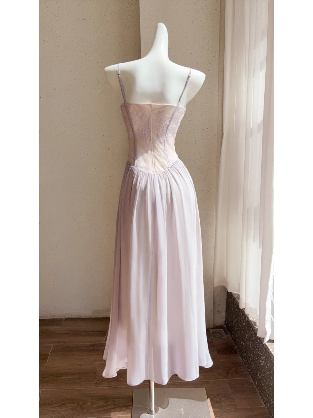 Sweet Light Purple Spaghetti Strap A-Line Chiffon Long Prom Dresses Formal Evening Gowns RF0774