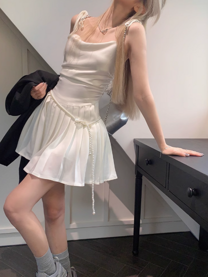 Fashion White Spaghetti Strap A-Line Chiffon Summer Short Dress RF0776