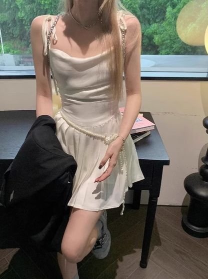 Fashion White Spaghetti Strap A-Line Chiffon Summer Short Dress RF0776