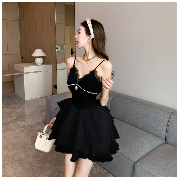 Sexy Black Spaghetti Strap A-Line Chiffon Short  Homecoming Dresses RF0777