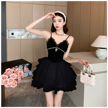 Sexy Black Spaghetti Strap A-Line Chiffon Short  Homecoming Dresses RF0777