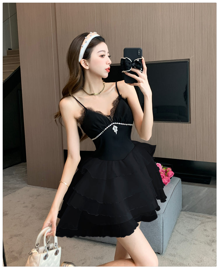 Sexy Black Spaghetti Strap A-Line Chiffon Short  Homecoming Dresses RF0777