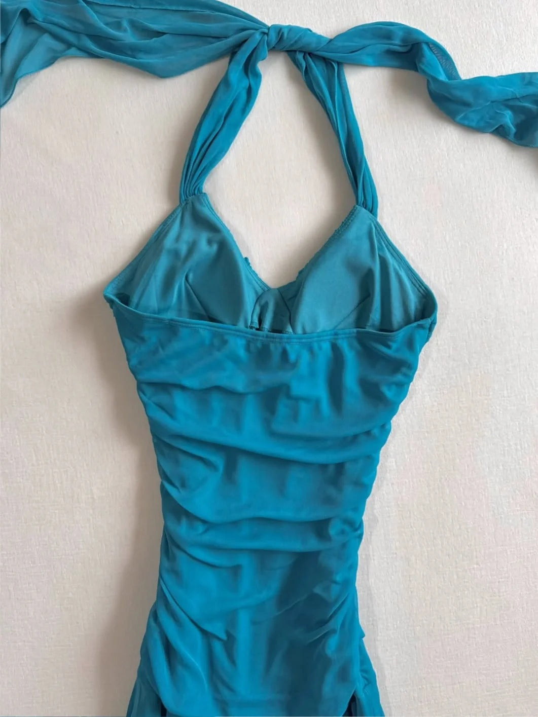 Robe de bal courte sirène en mousseline de soie, style vintage, bleu, col licou, RF0782
